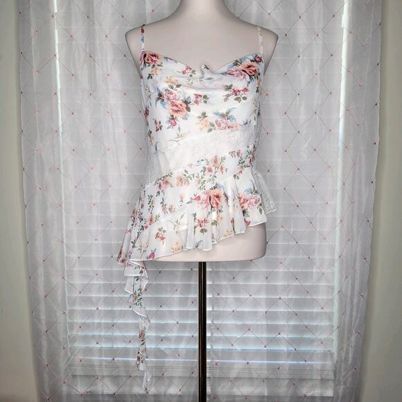 Thirty/Thirty LA White Floral‎ Lace Asymmetrical Fairy Princess Top Sz Large NWT - Picture 1 of 8